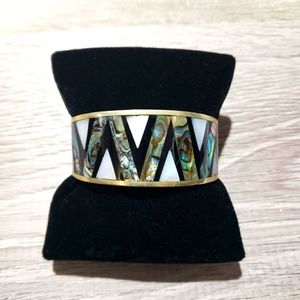 Vintage Cuff Bracelet Alpaca Silver Mexico Cloisonne Abalone Jewelry